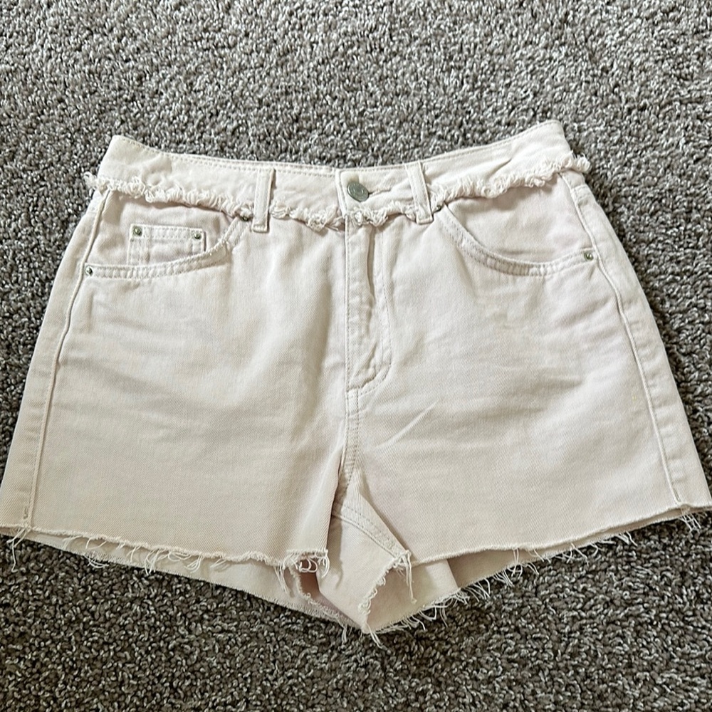 Pale Pink Jean Shorts with Frayed Hem